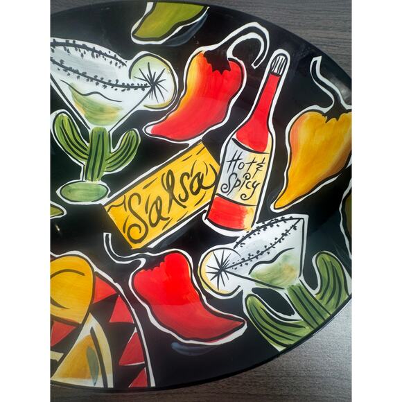 Clay Art “Salsa!” Hand Painted StoneLite Clay Serving Plate Mexican Fiesta - Picture 2 of 4